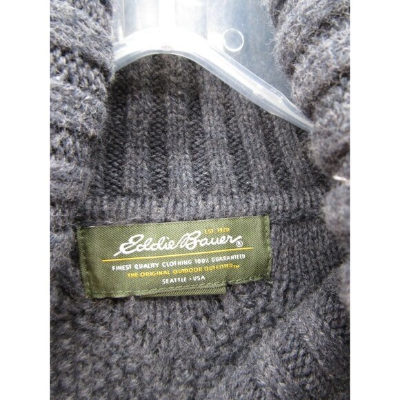 Eddie Bauer Sweater Large Wool Blend Fisherman Turtleneck Cable Y2K - Picture 8 of 11